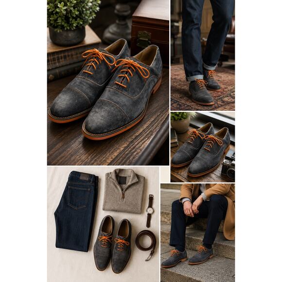 Donald J Pliner Italy Gray Suede Cap Toe Oxfords Orange Sole Men’s 9.5 main image 4